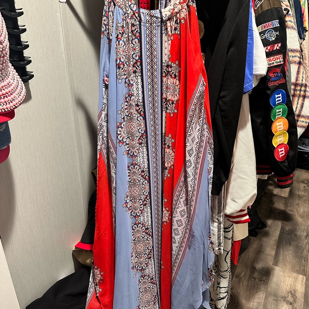 Cato Red and Blue Patterned Maxi Dress